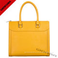 Girls Summer Saffiano 100% Genuine Leather Tote Bag Yellow With Detachable Zipper Closure